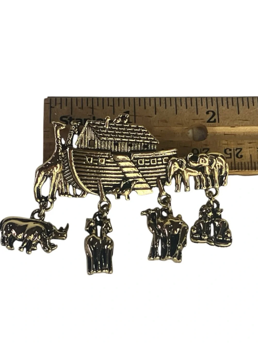 New Noah’s Ark Brooch Gold Tone With Elephants Rhinos Lions Horses Giraffes